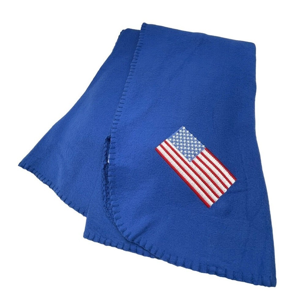 Blue Fleece Blanket Stitched Hem